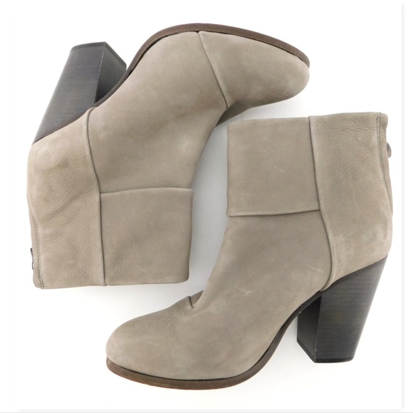 RAG&BONE Light Gray Leather Cap Toe Block Heel Ankle Boots 40 Newbury - Picture 5 of 8
